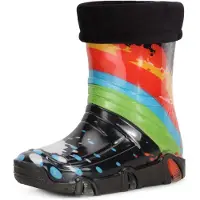 Ladeheid Enfants Filles Garçons Bottes en Caoutchouc Doublées Swk2020 (Noir Motif-34, 31/32)
