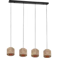 TRIO Leuchten - Japandi Japandi Lampe à suspendre I Suspension I Suspension noire avec corde marron 4-flamme - Smilla I Salon I Chambre à coucher - métal - compatible LED E27