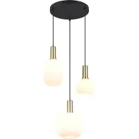 TRIO Suspension DIVA noir-blanc-doré 3xE27x10W en verre, dimensions : 150x38x30 cm, IP20,