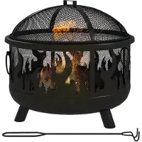 Outsunny Bac à feu Corbeille de feu Foyer avec pare-étincelles Grille de jardin BBQ