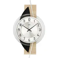 AMS 9551 Horloge murale à quartz analogique moderne bois optique Sonoma avec ardoise et verre