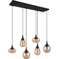 TRIO Suspension Lumina à 6 lumières avec abat-jour en verre ambré