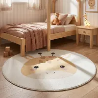 Little Olly Tapis rond lavable pour enfant - Sammy Giraffe Jaune | Ø 100 cm | Rond | Pile courte