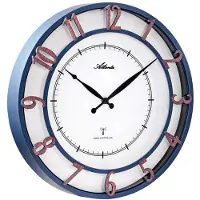 Atlanta 4547 Horloge murale radio, taille XL, boîtier bleu, aspect antique