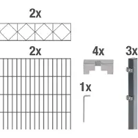 Alberts 667535 Clôture à double barre "Bergen" comme set complet de clôture de 12 pièces, revêtu de matière synthétique, anthracite, hauteur 120 cm, longueur 4 m