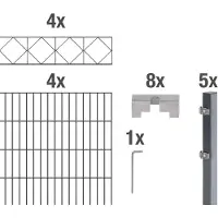 Alberts 667566 Clôture à double barre "Bergen" comme set complet de clôture de 22 pièces, revêtu de matière synthétique, anthracite, hauteur 100 cm, longueur 8 m