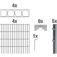 Alberts 668075 Clôture à double barre "Oslo" comme set complet de clôture de 22 pièces, revêtu de matière synthétique, anthracite, hauteur 160 cm, longueur 8 m