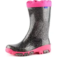 Ladeheid Bottes en caoutchouc pour enfants , filles et garçons, chaussures de pluie LARB015 (noir brocart, taille 2,25)