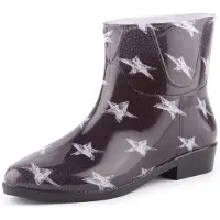 Ladeheid Femmes Bottes courtes en caoutchouc Bottes colorées Chaussures de pluie imperméables avec motif LAZT201802 (Noir/étoiles blanches 101M, 38 UE)