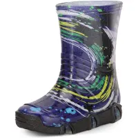 Ladeheid Enfants Filles Garçons Bottes en Caoutchouc Doublées Swk2020BW (Bleu marine modèle-35, 27/28)