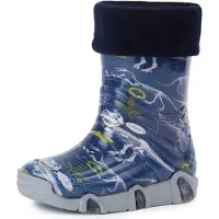 Ladeheid Kinder Mädchen Jungen Gummistiefel gefüttert Swk 27 (Bleu foncé dinosaure, 21/22 EU)