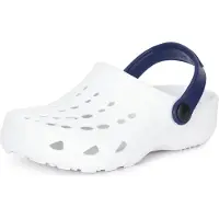 Ladeheid Sabots pour enfants (filles et garçons) Eva – Sabots de jardin – Chaussures de jardin LA-CA-06 (Blanc/Bleu marine, 28/29 EU)