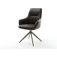 DELIFE Chaise-pivotante Zelia-Flex avec accoudoirs microfibre antracite vintage pied croisé large aspect titane pivotement sur 360° fonction bascule ressorts ensachés