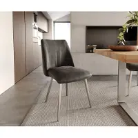 DELIFE Chaise-de-salle-à-manger Elso-Flex microvelours anthracite vintage 4 pieds coniques acier inoxydable brossé ressorts ensachés