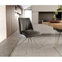 DELIFE Chaise-pivotante Elso-Flex microvelours anthracite vintage pied croisé conique acier inoxydable brossé pivotement sur 180° ressorts ensachés