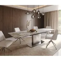 DELIFE Table à manger Edge 200-300x100 céramique Minas mélange blanc-beige Wave acier inoxydable extensible