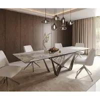DELIFE Table à manger Edge 200-300x100 céramique Minas mélange blanc-beige Spider acier plat acier inoxydable extensible