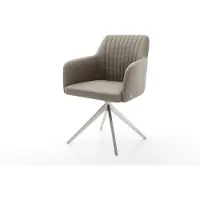 DELIFE Chaise-pivotante Greg-Flex cuir de vache couleur boue pied croisé large acier inoxydable brossé pivotement sur 360° fonction bascule ressorts ensachés