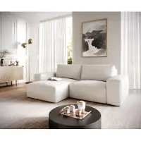 DELIFE Canapé d’angle Lanzo 230x155 cm bouclé blanc crème méridienne réversible