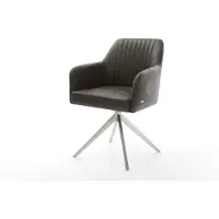 DELIFE Chaise-pivotante Greg-Flex microvelours anthracite vintage pied croisé large acier inoxydable brossé pivotement sur 360° fonction bascule ressorts ensachés
