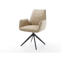 DELIFE Chaise-pivotante Zoa-Flex microvelours beige vintage pied croisé large noir pivotement sur 360° fonction bascule ressorts ensachés