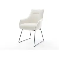 DELIFE Chaise-de-salle-à-manger Alja-Flex avec accoudoirs bouclé doux beige pied trapèze noir resorts ensachés