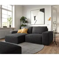 DELIFE Canapé d’angle Lanzo 230x155 cm microfibre noir méridienne réversible avec pouf