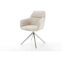 DELIFE Chaise-pivotante Pejo-Flex côtelé beige pied croisé large acier inoxydable brossé pivotement sur 360° fonction bascule ressorts ensachés