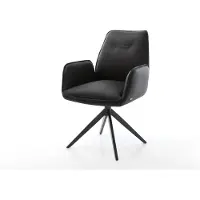 DELIFE Chaise-pivotante Zoa-Flex cuir de vache noir pied croisé large noir pivotement sur 360° fonction bascule ressorts ensachés