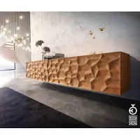 DELIFE Meuble-TV Solu 220 cm acacia naturel 2 portes 4 tiroirs flottant façade 3D
