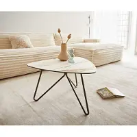 DELIFE Table-basse Ekrem 65x65 cm céramique Calacatta Luxe blanc-or-gris piètement croisé rond métal effet titane