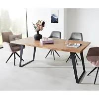DELIFE Table-à-manger Edge 180x90 XL acacia nature métal incliné Live-Edge