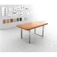 DELIFE Table-à-manger Edge 160x90cm XL acacia nature acier inoxydable mince Live-Edge