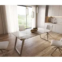 DELIFE Table à manger Edge 200x100 céramique Minas mélange blanc-beige acier inoxydable incliné