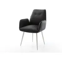 DELIFE Chaise-de-salle-à-manger Zoa-Flex cuir de vache noir 4 pieds coniques acier inoxydable brossé ressorts ensachés