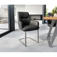 DELIFE Cantilever Zelia-Flex avec accoudoirs cuir de vache noir pied cantilever plat acier inoxydable brossé ressorts ensachés