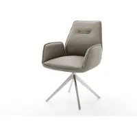 DELIFE Chaise-pivotante Zoa-Flex cuir de vache couleur boue pied croisé large acier inoxydable brossé pivotement sur 360° fonction bascule ressorts ensachés