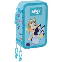 Bluey Trousse à crayons triple Bluey bleu ciel 12,5 x 19,5 x 5,5 cm 36 pièces