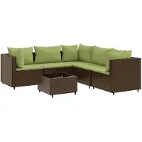 vidaXL Ensemble de salon de jardin 7 pièces avec coussins Marron Poly Rattan