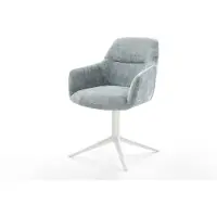 DELIFE Chaise-pivotante Pejo-Flex chenille bleu pastel pied de chaise 4 branches blanc pivotement sur 360° fonction bascule ressorts ensachés