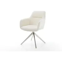 DELIFE Chaise-pivotante Pejo-Flex bouclé blanc pied croisé large acier inoxydable brossé pivotement sur 360° fonction bascule ressorts ensachés