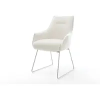 DELIFE Chaise-de-salle-à-manger Alja-Flex avec accoudoirs bouclé doux beige pied trapèze acier inoxydable resorts ensachés