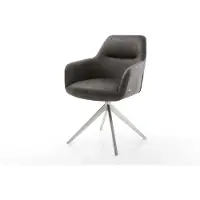 DELIFE Chaise-pivotante Pejo-Flex microvelours anthracite vintage pied croisé large acier inoxydable brossé pivotement sur 360° fonction bascule ressorts ensachés