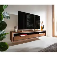 DELIFE Meuble-TV Stonegrace 175 cm acacia marron placage pierre 3 tiroirs 1 compartiment suspendu