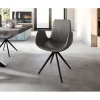DELIFE Chaise-de-salle-à-manger Ilia-Flex avec accoudoirs microvelours anthracite vintage pied croisé angulaire noir