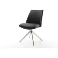 DELIFE Chaise-pivotante Elso-Flex cuir de vache noir pied croisé large acier inoxydable brossé pivotement sur 360° fonction bascule ressorts ensachés