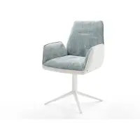 DELIFE Chaise-pivotante Zoa-Flex tissu mixte cuir de vache blanc-bleu pastel pied de chaise 4 branches blanc pivotement sur 360° fonction bascule ressorts ensachés