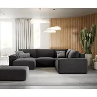 DELIFE Grand canapé d’angle Lanzo 300x210 cm microfibre noir méridienne réversible avec pouf
