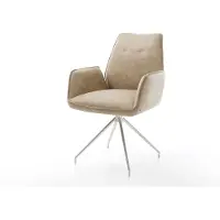 DELIFE Chaise-de-salle-à-manger Zoa-Flex microvelours beige vintage pied croisé conique acier inoxydable brossé ressorts ensachés