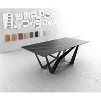 DELIFE Table-à-manger Edge 200x100cm Laminam céramique marron pieds milieu acier plat noir